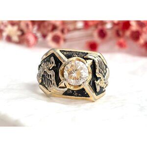 Double Eagle Scottish Rite Gold Toned Costume Jewelry Vintage Ring - sz 13